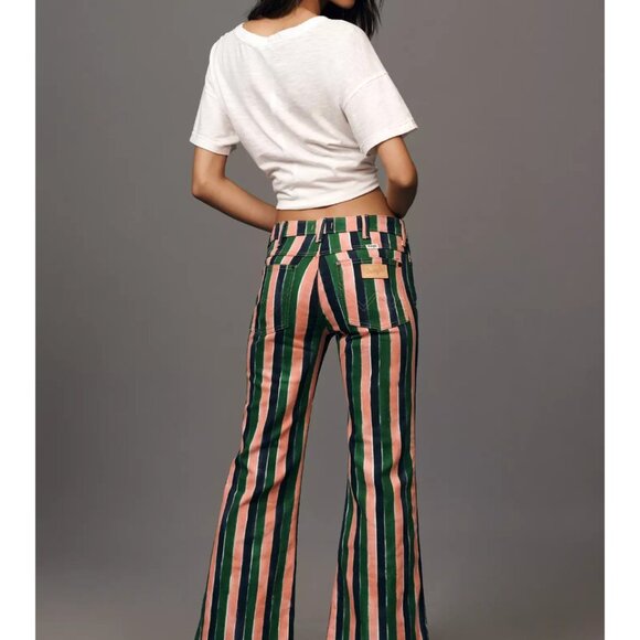 Anthropologie Wrangler Wanderer Mid Rise Flare Jeans Watercolor Stripe NWT 31 - Picture 2 of 5